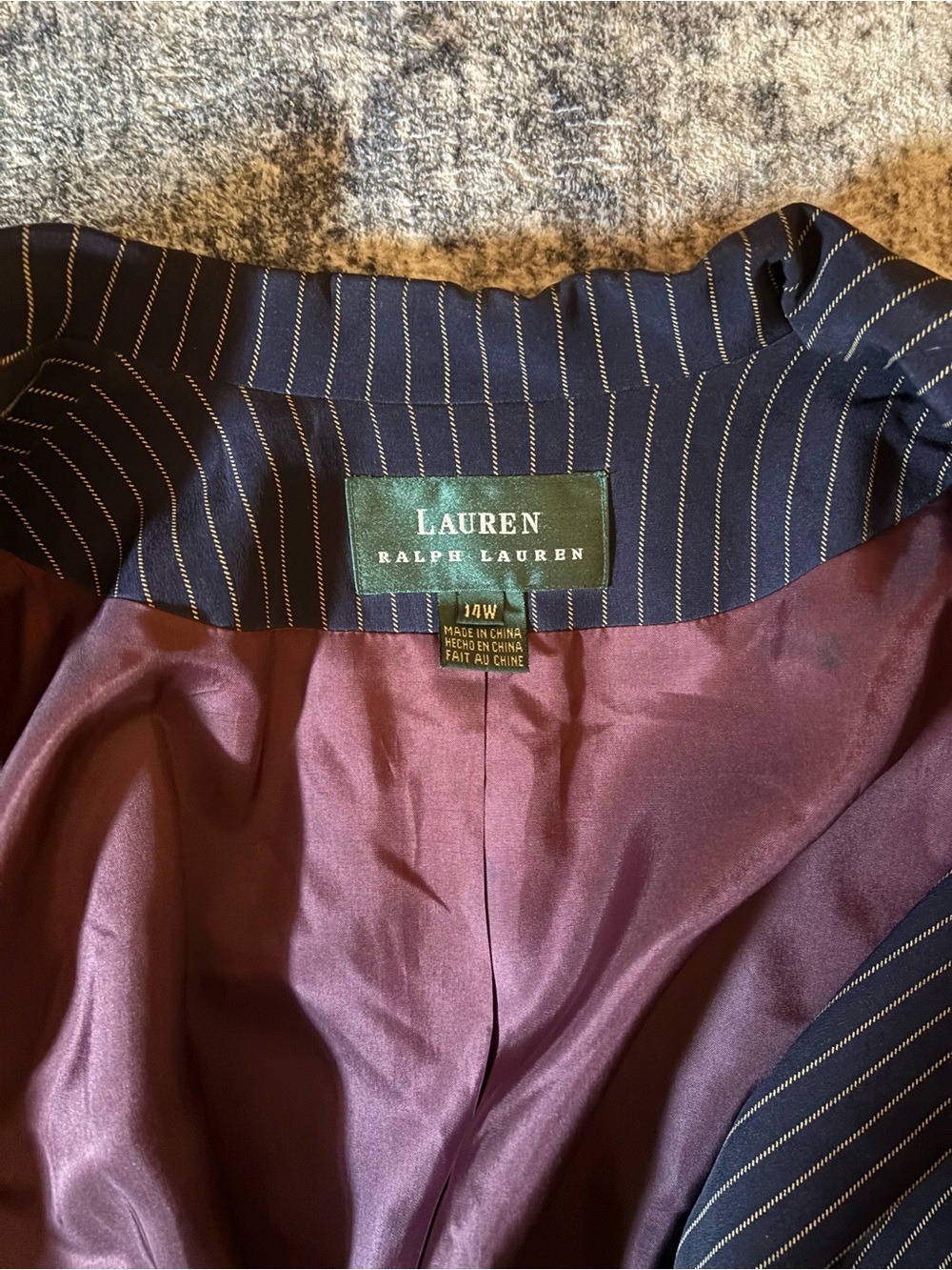 Vintage Ralph Lauren 100% Silk Navy Pinstripe Blazer Jacket 14W EUC - Picture 7 of 8